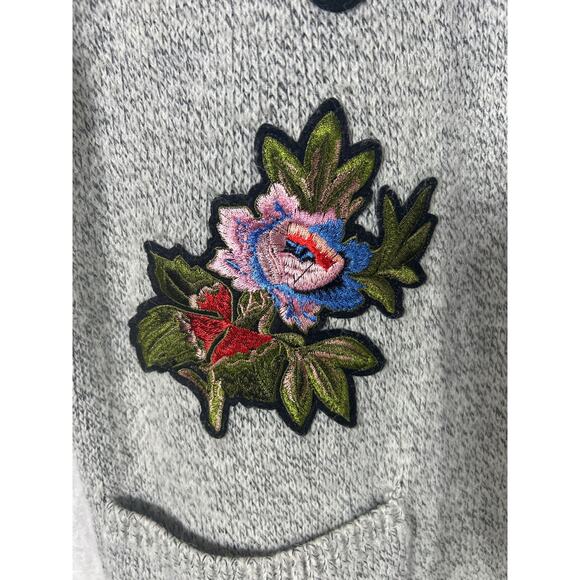 Hail3y:23 Cardigan Sweater Medium PETITE Gray Hooded Applique Embroidered Pocket - Picture 6 of 15